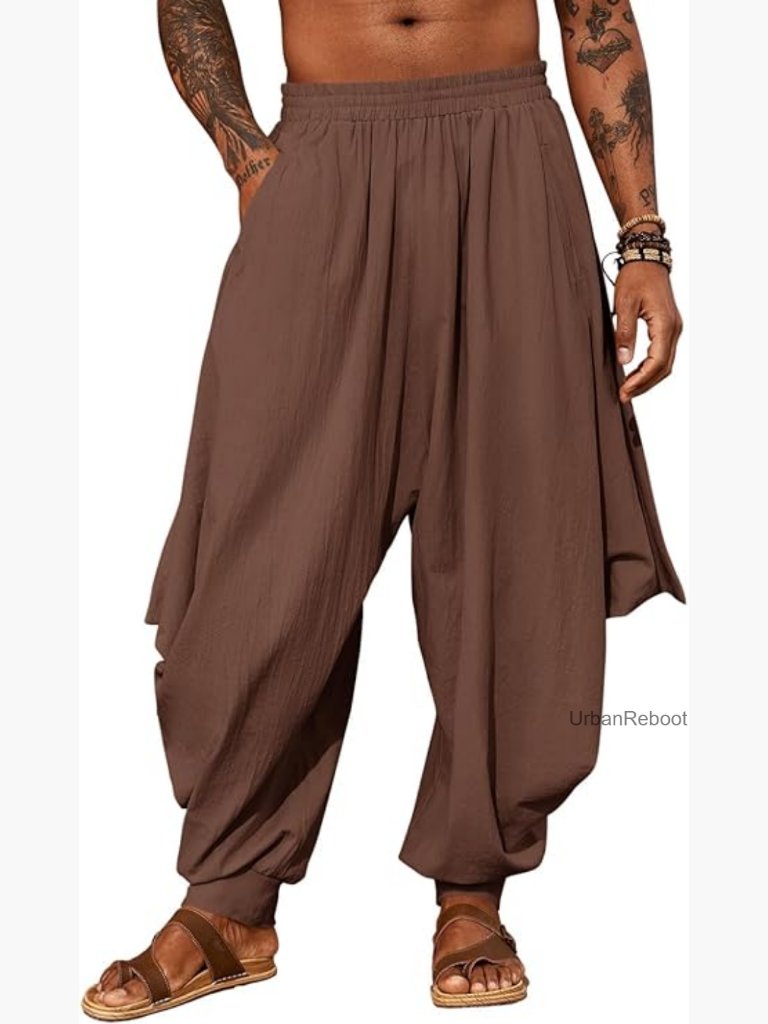 Men's Brown Harem Joggers With Elastic Waist